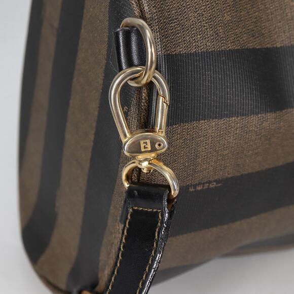 FENDI Pecan Canvas Shoulder Bag Pvc Black Brown Gold - Picture 9 of 13